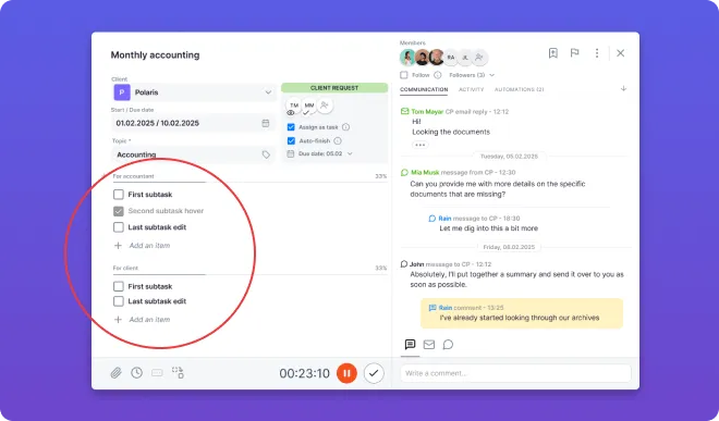 Mitu checklisti Uku ülesandel, kus on näha kaks eraldi checklisti eri liikmetele