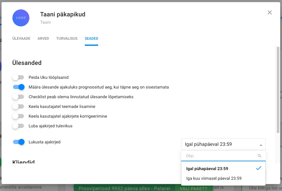 Ajakirjete lukustamise seade ettevõtte seadetes