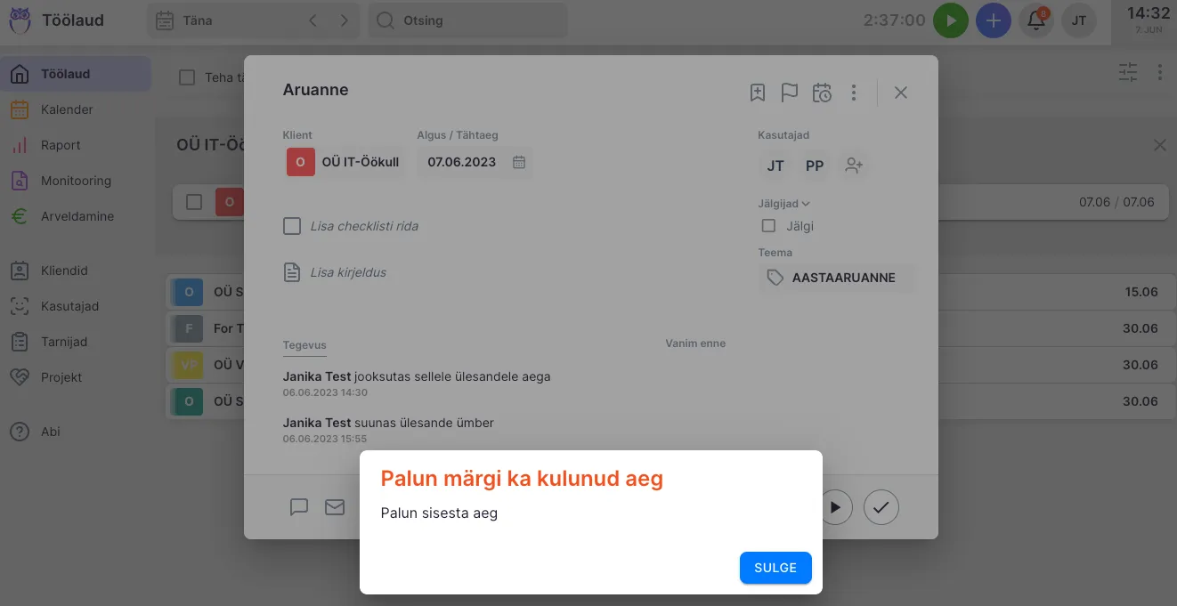 Aja mõõtmise seadistused