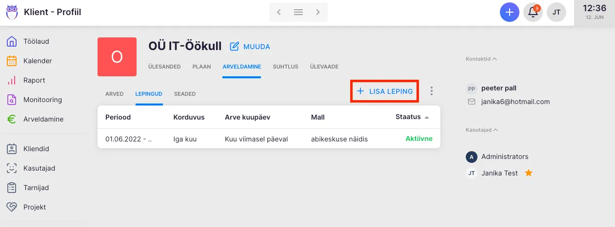 Kuidas seadistada kliendi lepingut?