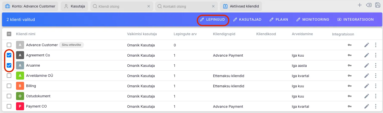 Kliendi hulgitoimingud