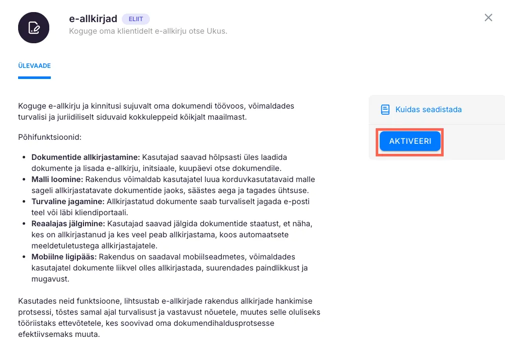E-allkirja äppi aktiveerimine