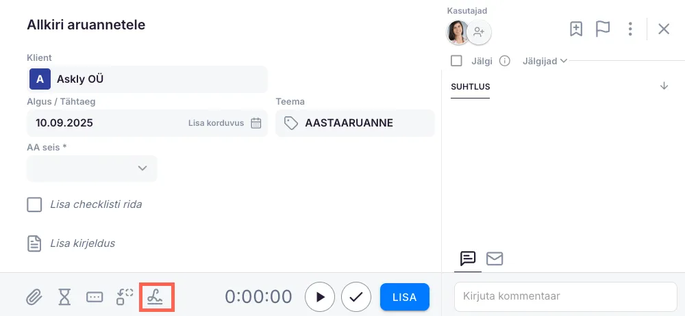 E-allkirja lisamine ülesandele