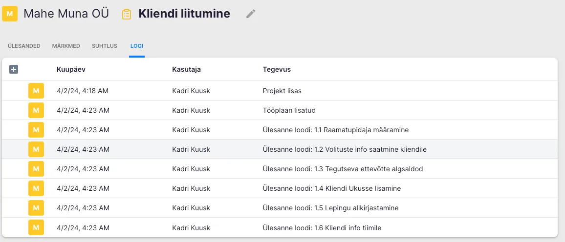 Kuidas muuta projekti?