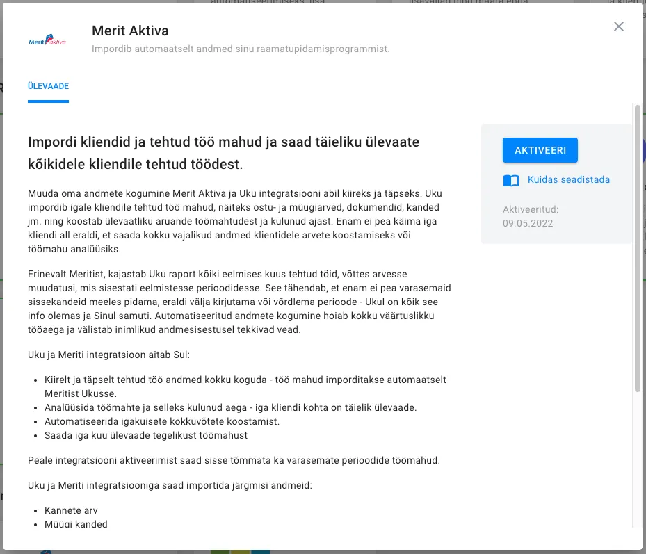 Aktiveeri Merit Aktiva Uku seadetes