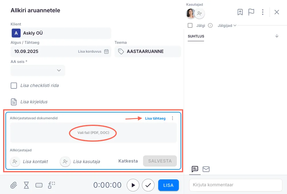 E-allkirja lisamine ülesandele
