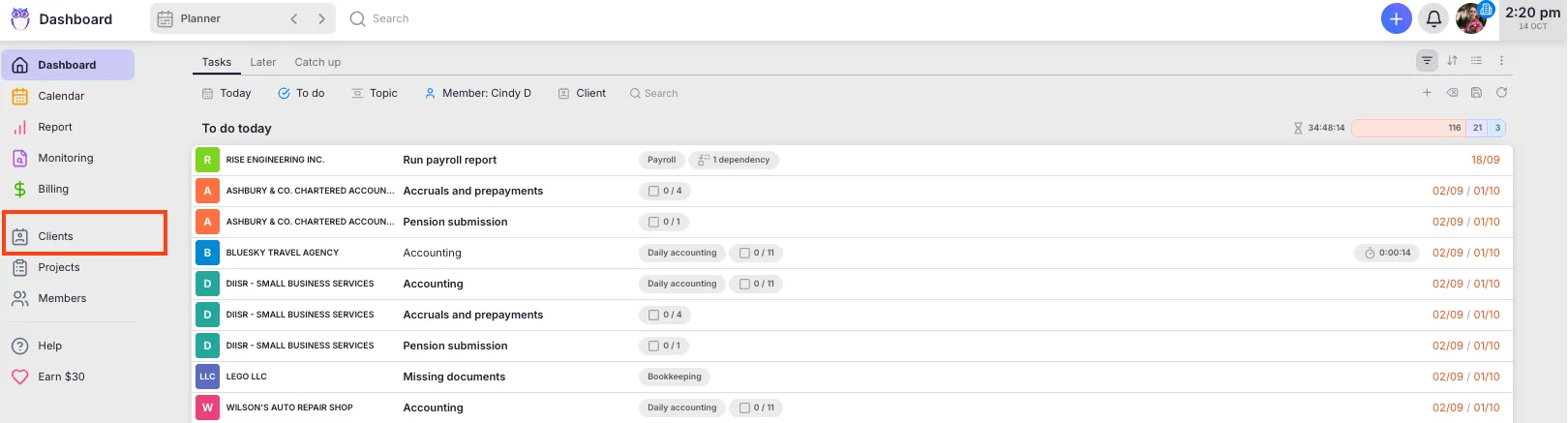 Edit client form opened from the client view, showing the company details and the Additional information section