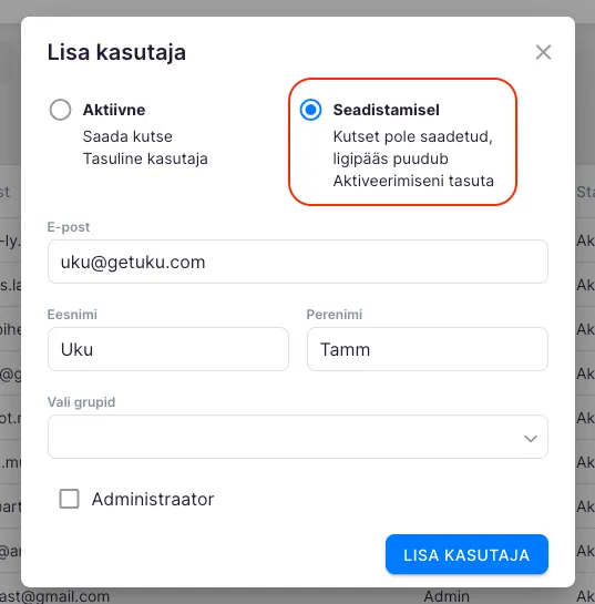 Kuidas lisada teisi kasutajaid?