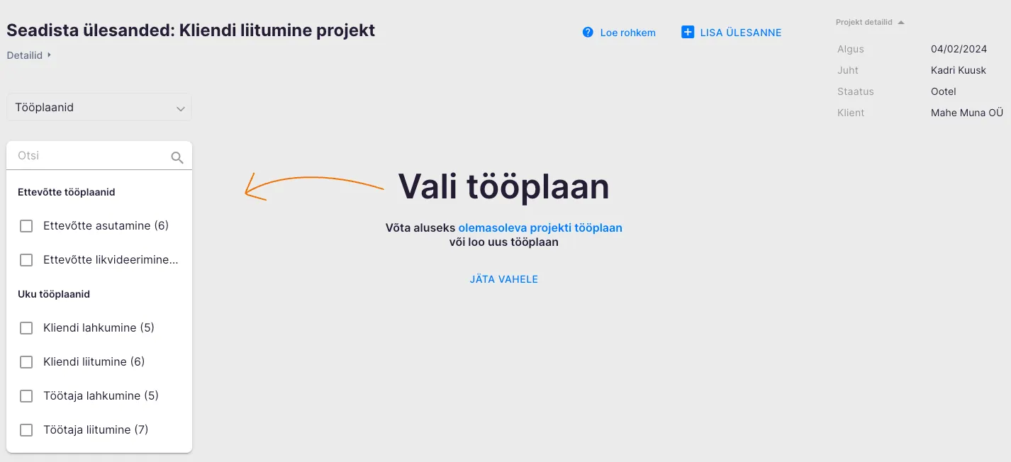 Kuidas lisada uut projekti?
