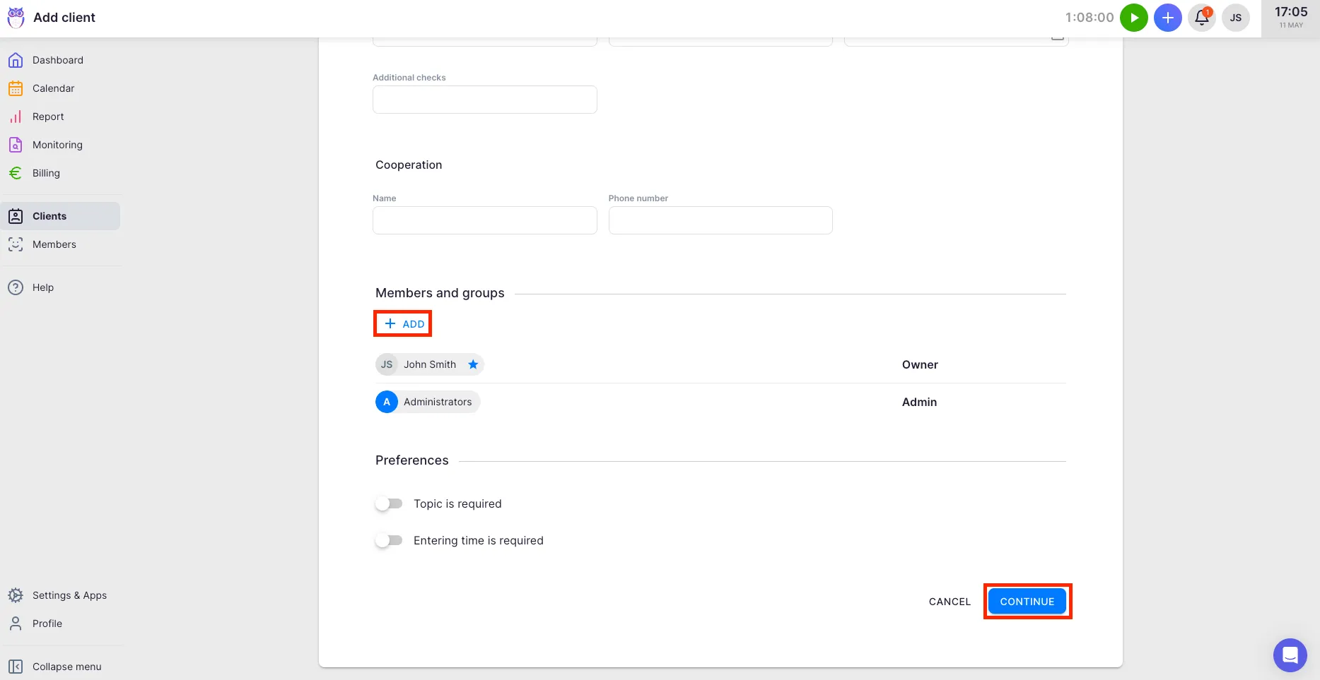 Add and edit clients