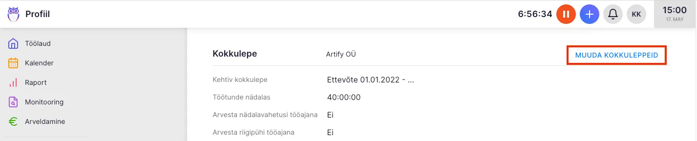 Kuidas näha ja muuta Flextime kokkulepet?