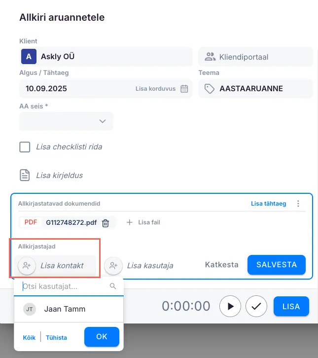 E-allkirja lisamine ülesandele