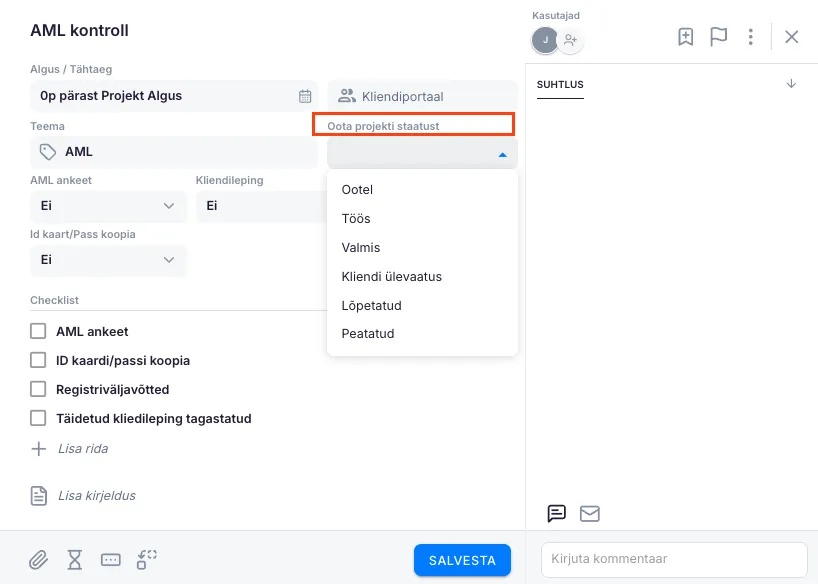 Kuidas kasutada projekti staatuseid Ukus