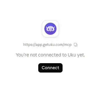 The Uku connector in Claude before sign-in, showing the Connect button
