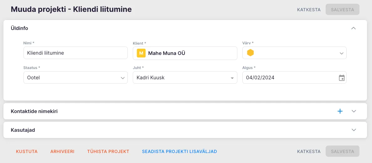 Kuidas muuta projekti?