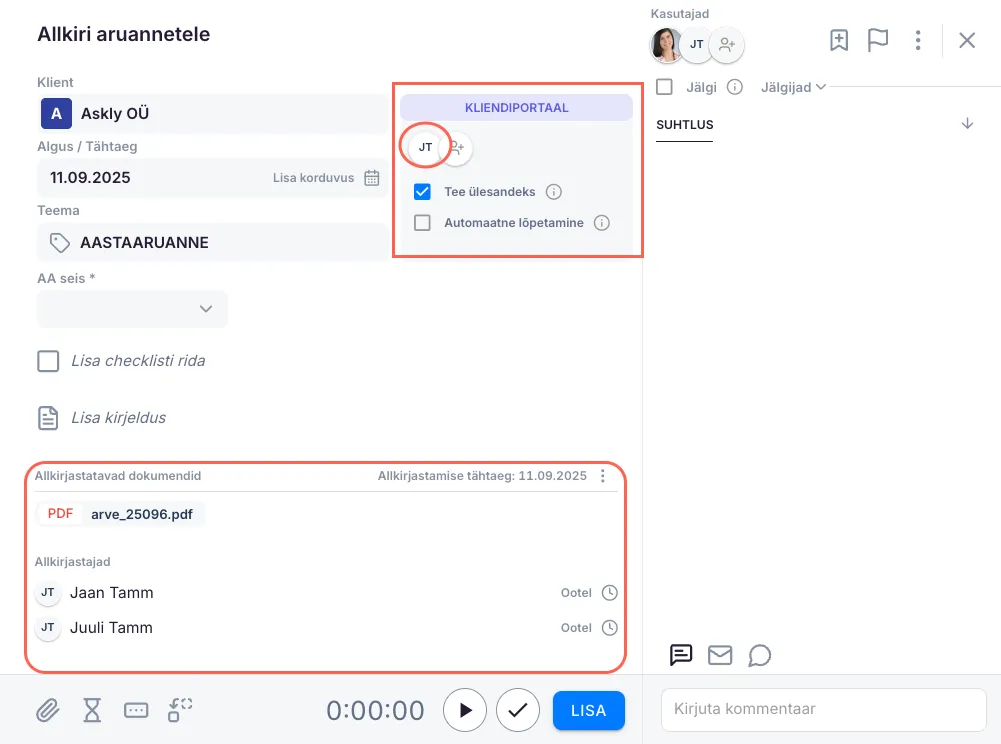 E-allkirja lisamine ülesandele