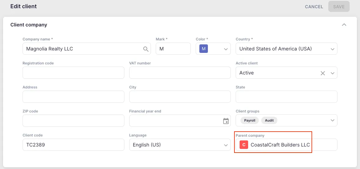 How to set up billing under a parent company