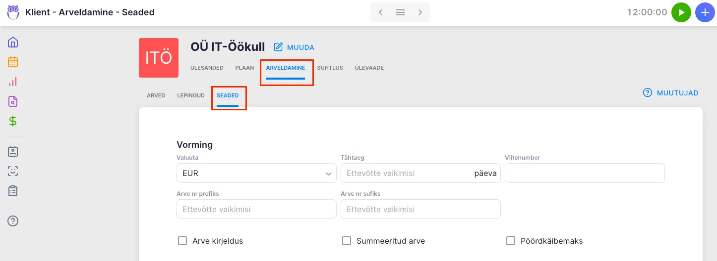 Kuidas seadistada kliendi lepingut?