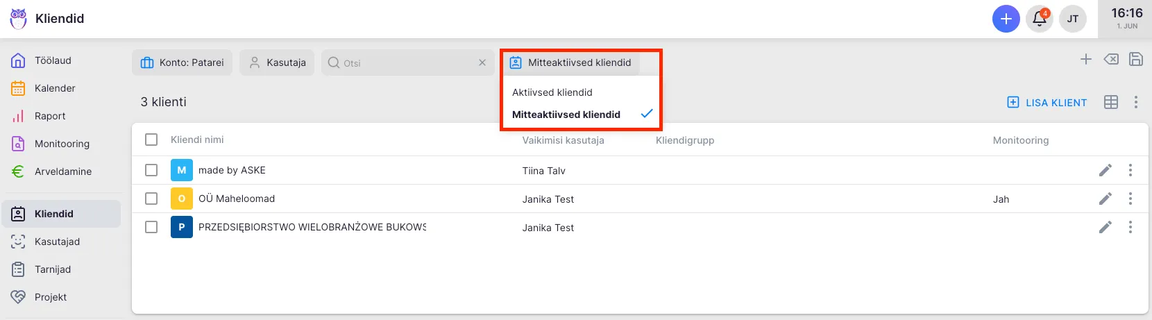 Kuidas deaktiveerida/aktiveerida klienti?