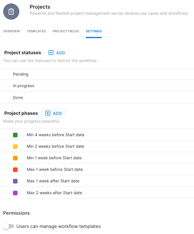 How to activate and set up the Projects app