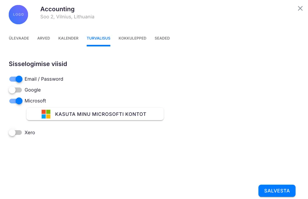 Ettevõtte konto seaded