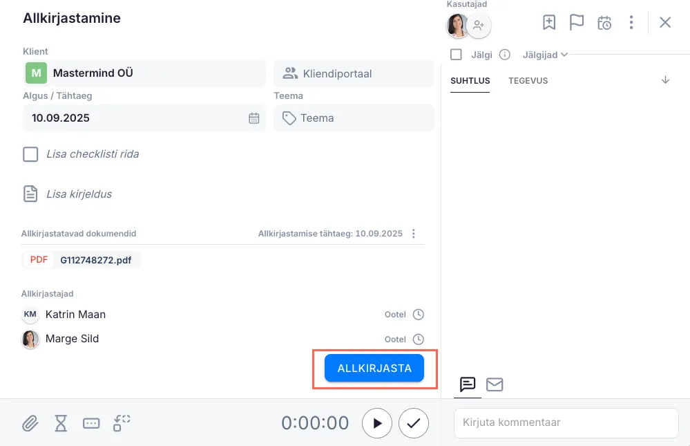 E-allkirja lisamine ülesandele