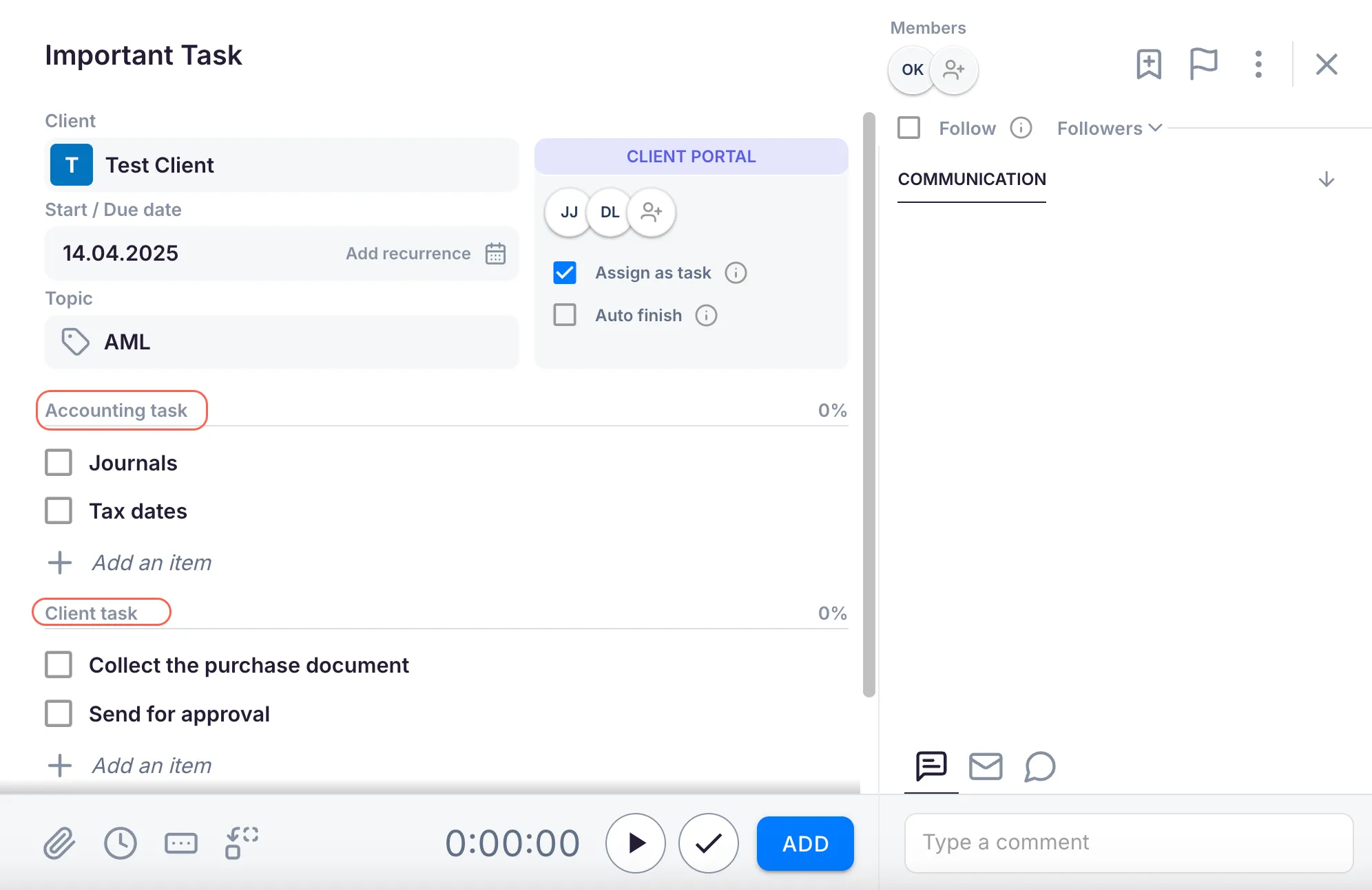 Two checklist groups in one task, each with its own progress bar