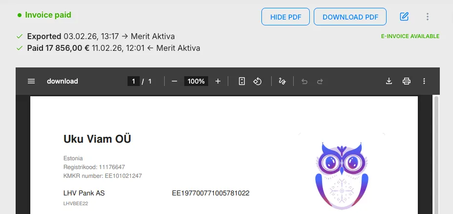 Invoice preview showing the final layout and line items before sending