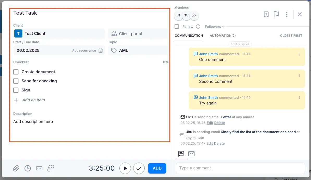 Task view with the entire Task Content panel highlighted on the left side