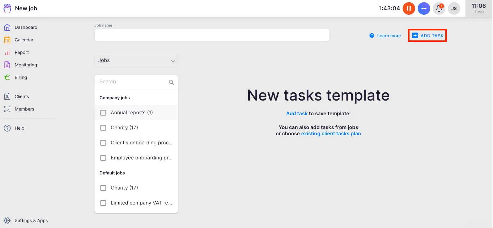 Save template confirmation in the editor