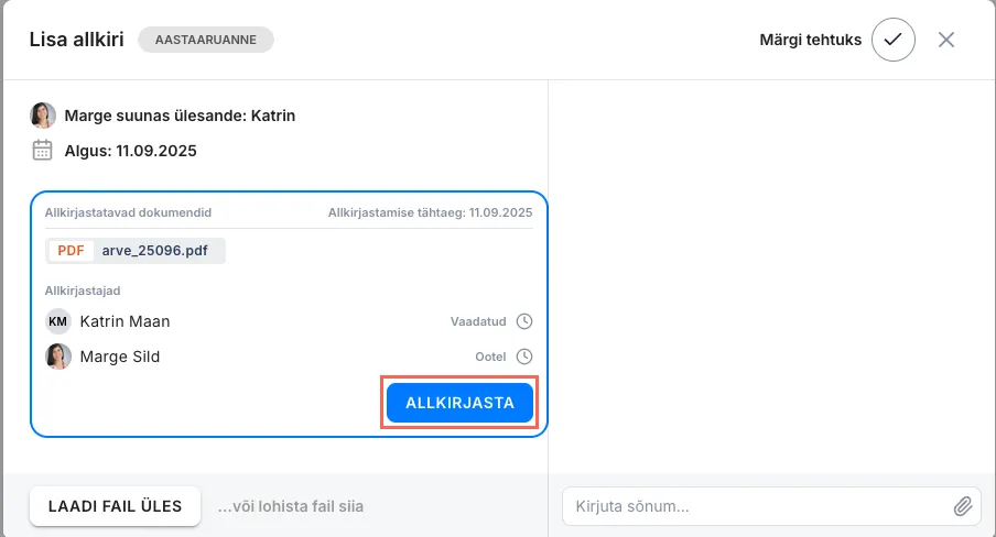 E-allkirja lisamine ülesandele