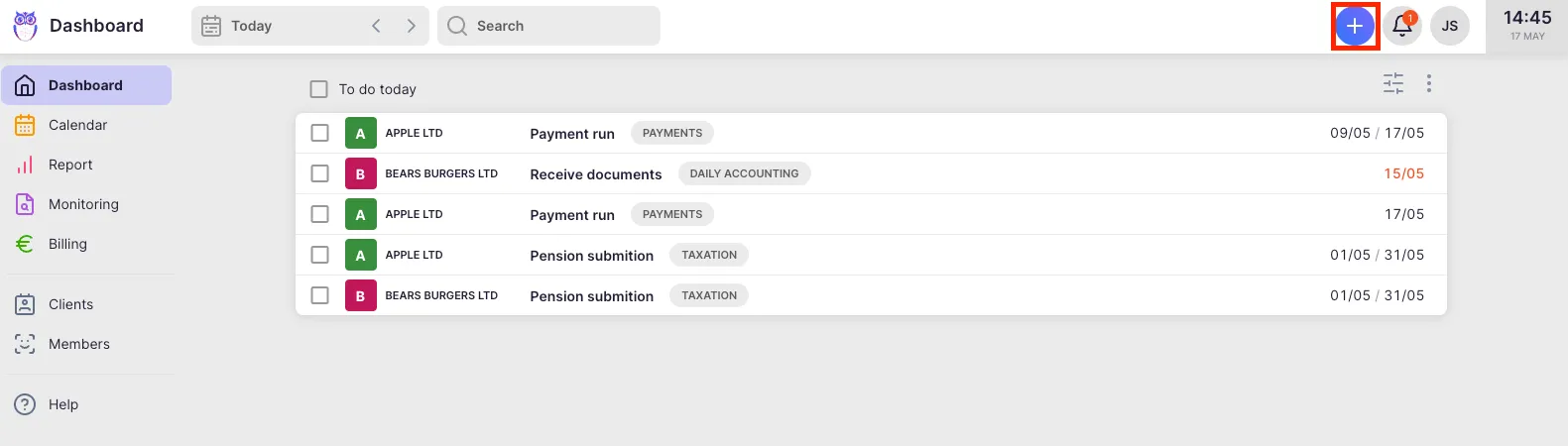 Recurring task dialog with the Add recurring task button highlighted
