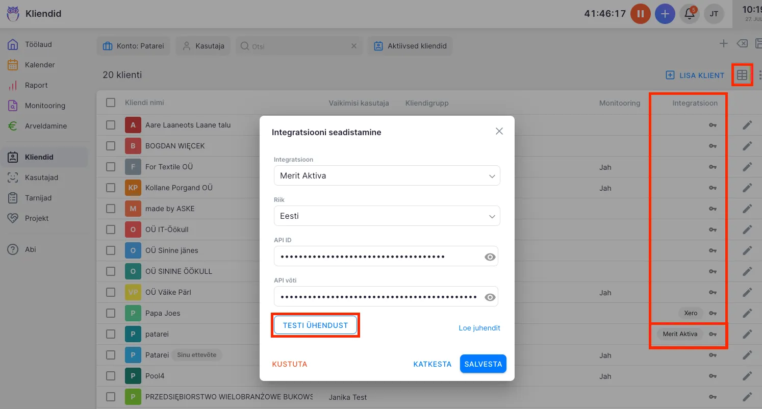 Kliendipõhine Testi ühendust valik