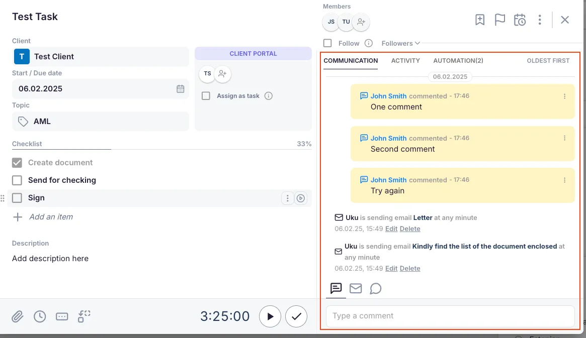 Comment input field ready for a new comment