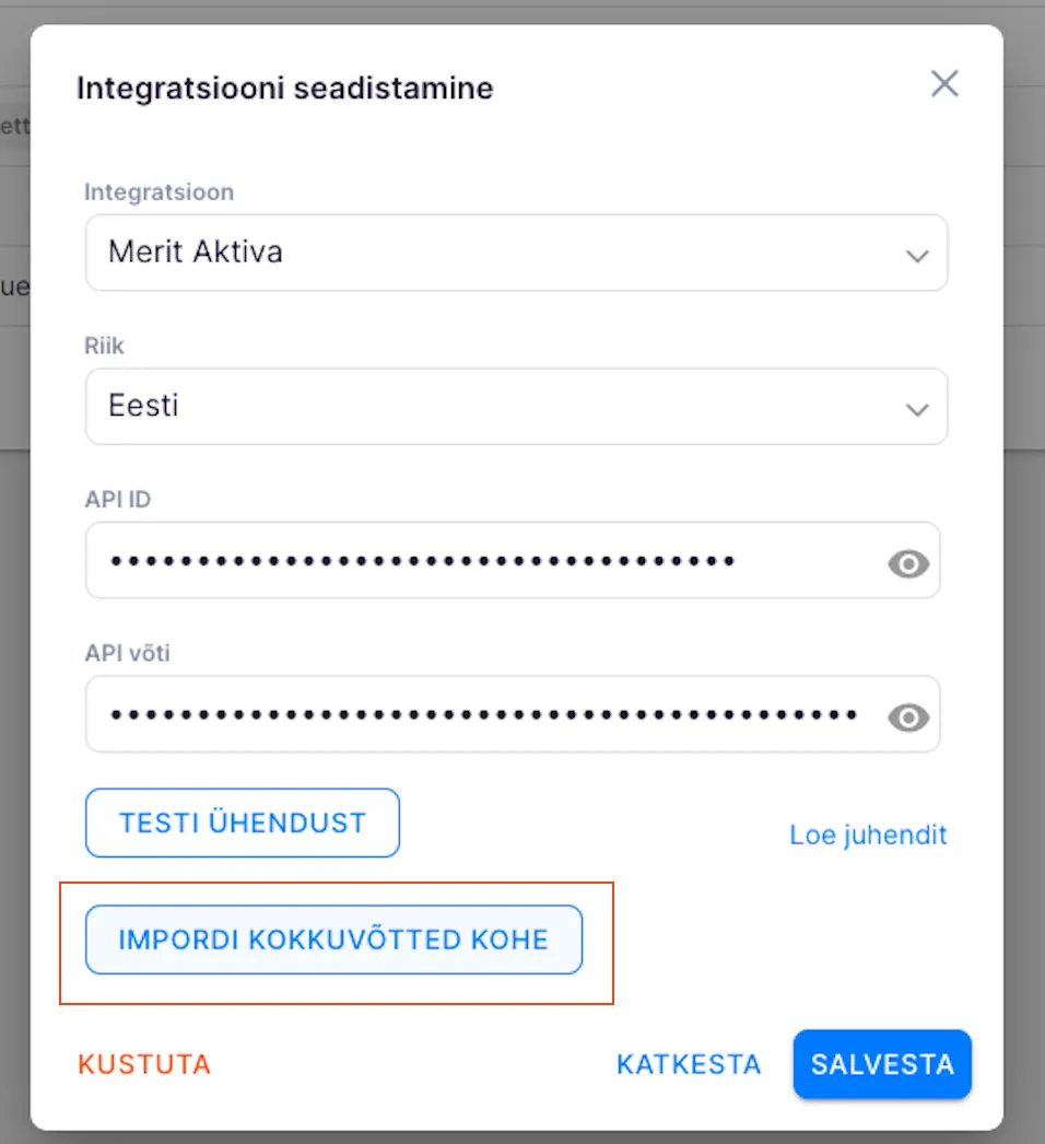 Impordi kokkuvõtted kohe nupp